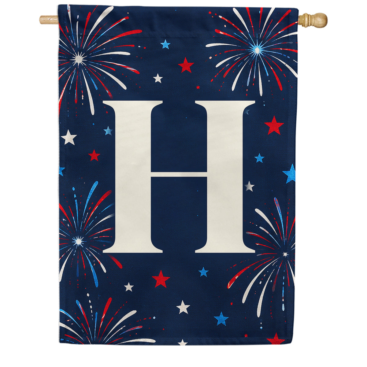 Patriotic Blue Gingham Monogram Double Sided House Flag