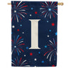 Patriotic Blue Gingham Monogram Double Sided House Flag