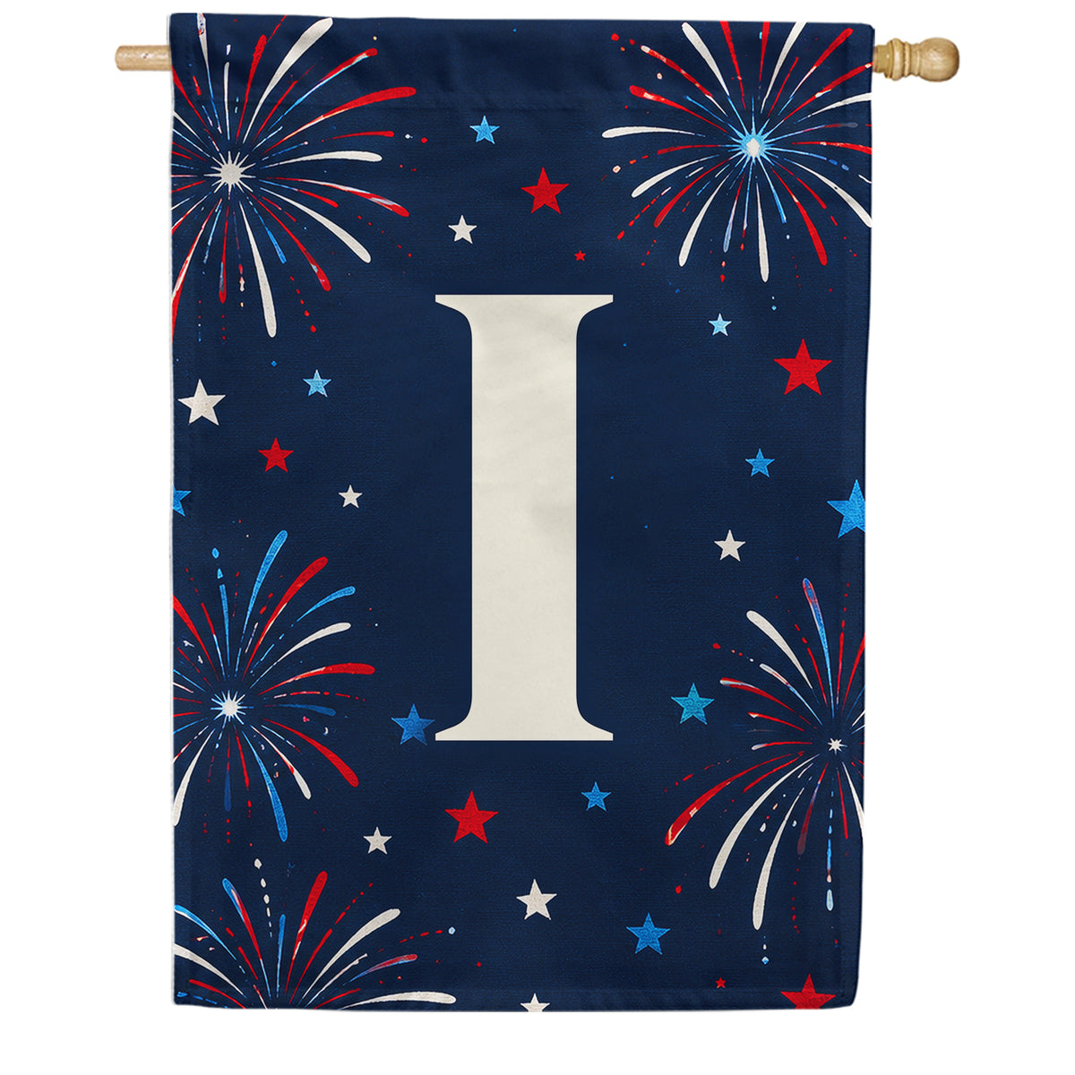 Patriotic Blue Gingham Monogram Double Sided House Flag