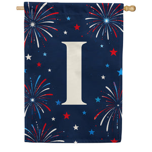 Patriotic Blue Gingham Monogram Double Sided House Flag