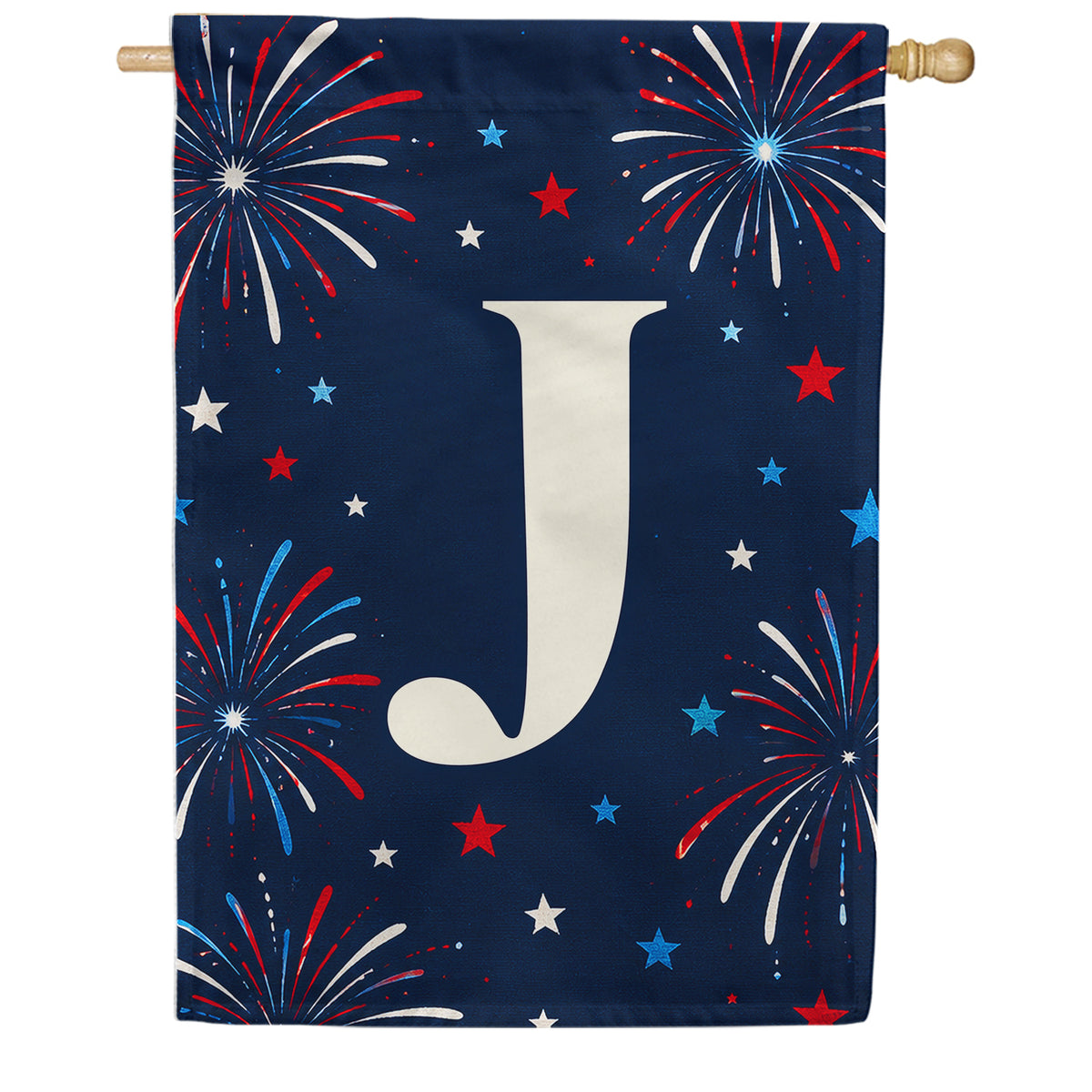 Patriotic Blue Gingham Monogram Double Sided House Flag