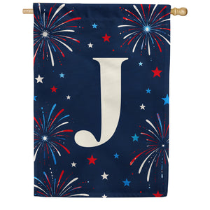 Patriotic Blue Gingham Monogram Double Sided House Flag