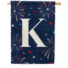 Patriotic Blue Gingham Monogram Double Sided House Flag