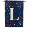 Patriotic Blue Gingham Monogram Double Sided House Flag