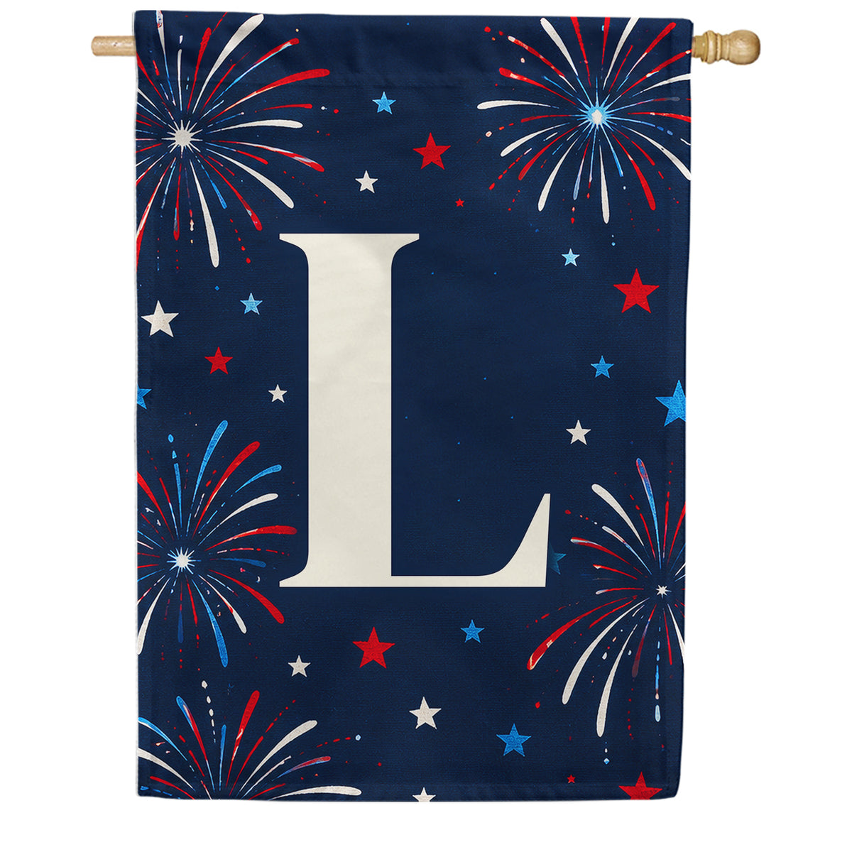Patriotic Blue Gingham Monogram Double Sided House Flag