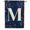 Patriotic Blue Gingham Monogram Double Sided House Flag