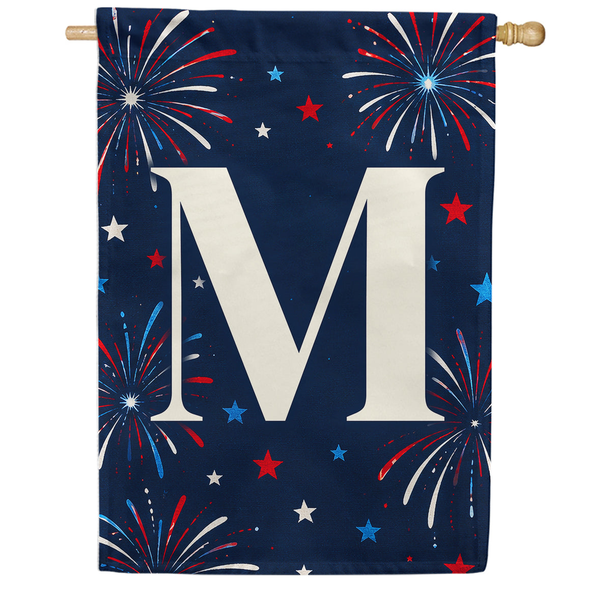 Patriotic Blue Gingham Monogram Double Sided House Flag
