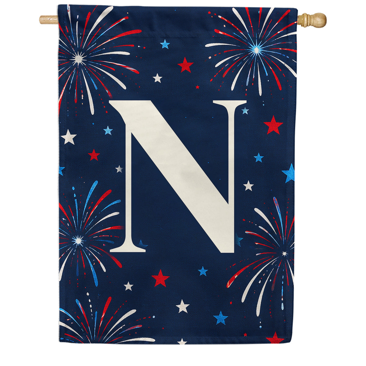 Patriotic Blue Gingham Monogram Double Sided House Flag