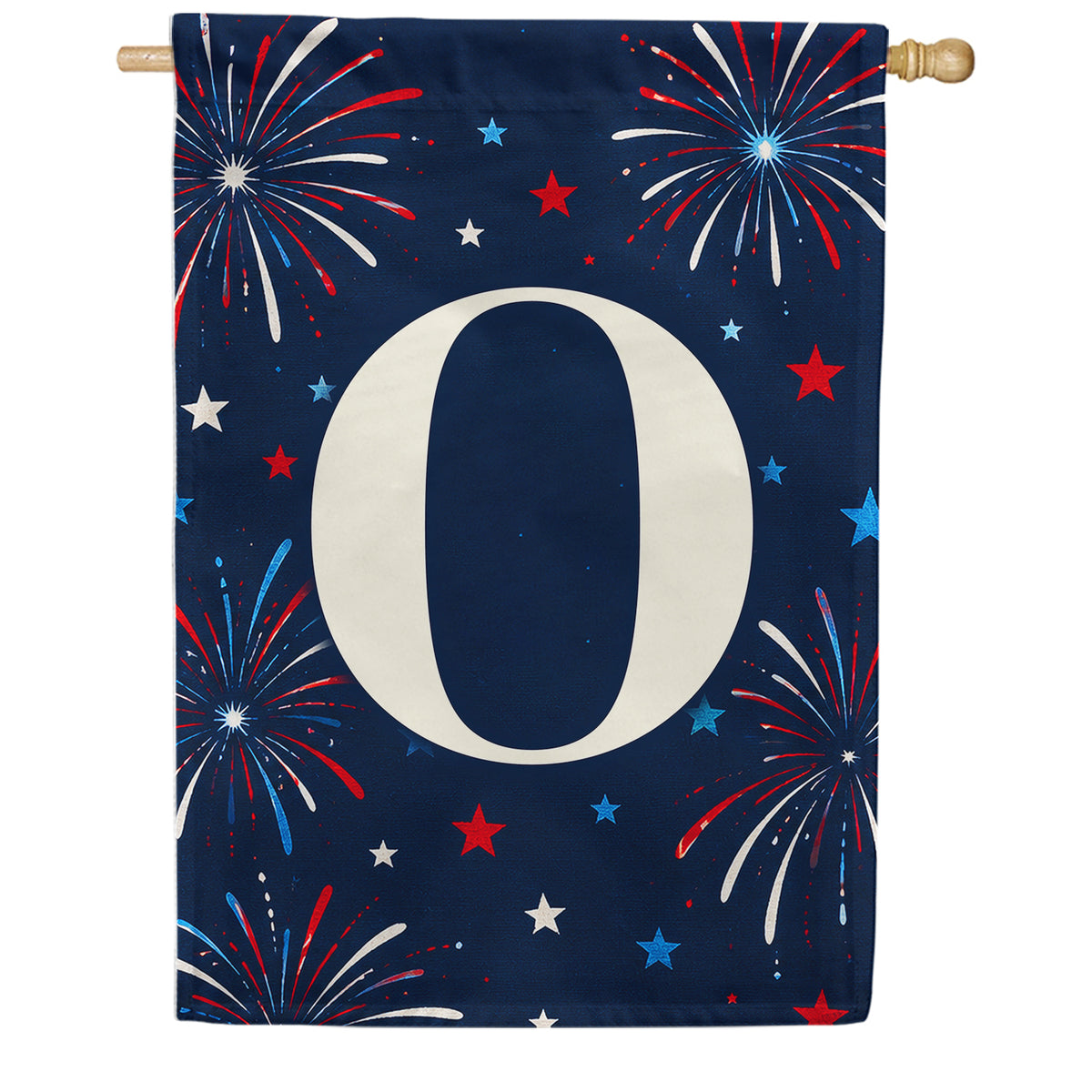 Patriotic Blue Gingham Monogram Double Sided House Flag