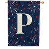 Patriotic Blue Gingham Monogram Double Sided House Flag
