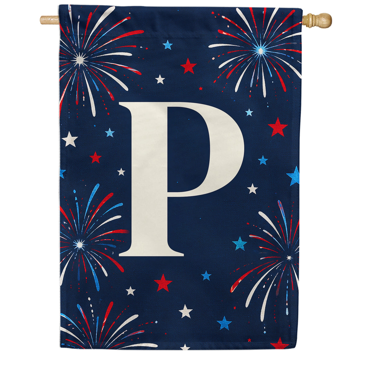 Patriotic Blue Gingham Monogram Double Sided House Flag