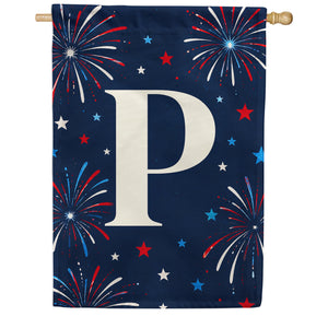 Patriotic Blue Gingham Monogram Double Sided House Flag