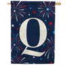 Patriotic Blue Gingham Monogram Double Sided House Flag