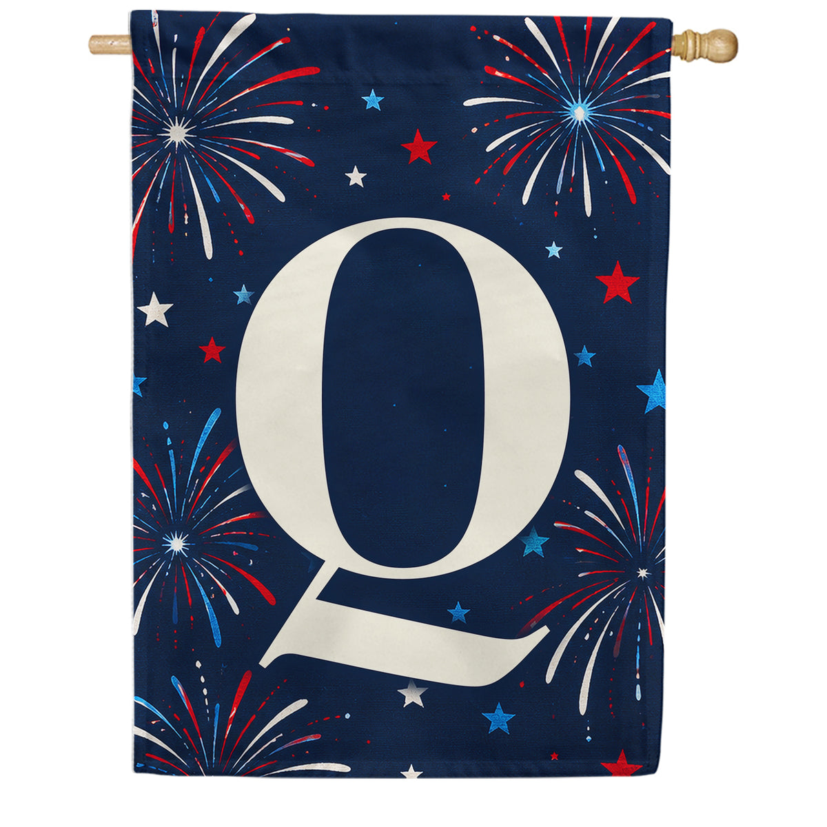 Patriotic Blue Gingham Monogram Double Sided House Flag