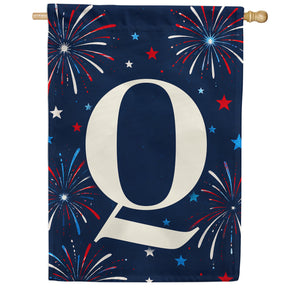 Patriotic Blue Gingham Monogram Double Sided House Flag