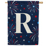 Patriotic Blue Gingham Monogram Double Sided House Flag