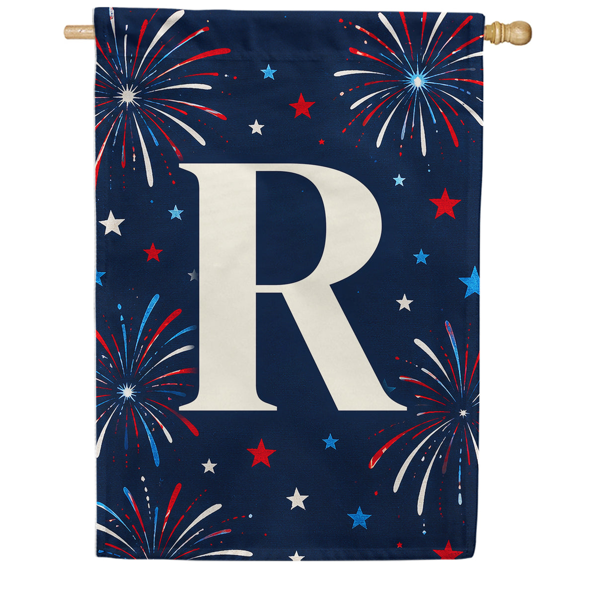 Patriotic Blue Gingham Monogram Double Sided House Flag