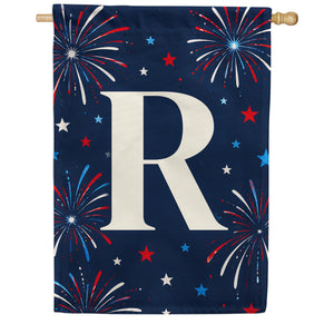 Patriotic Blue Gingham Monogram Double Sided House Flag