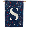 Patriotic Blue Gingham Monogram Double Sided House Flag
