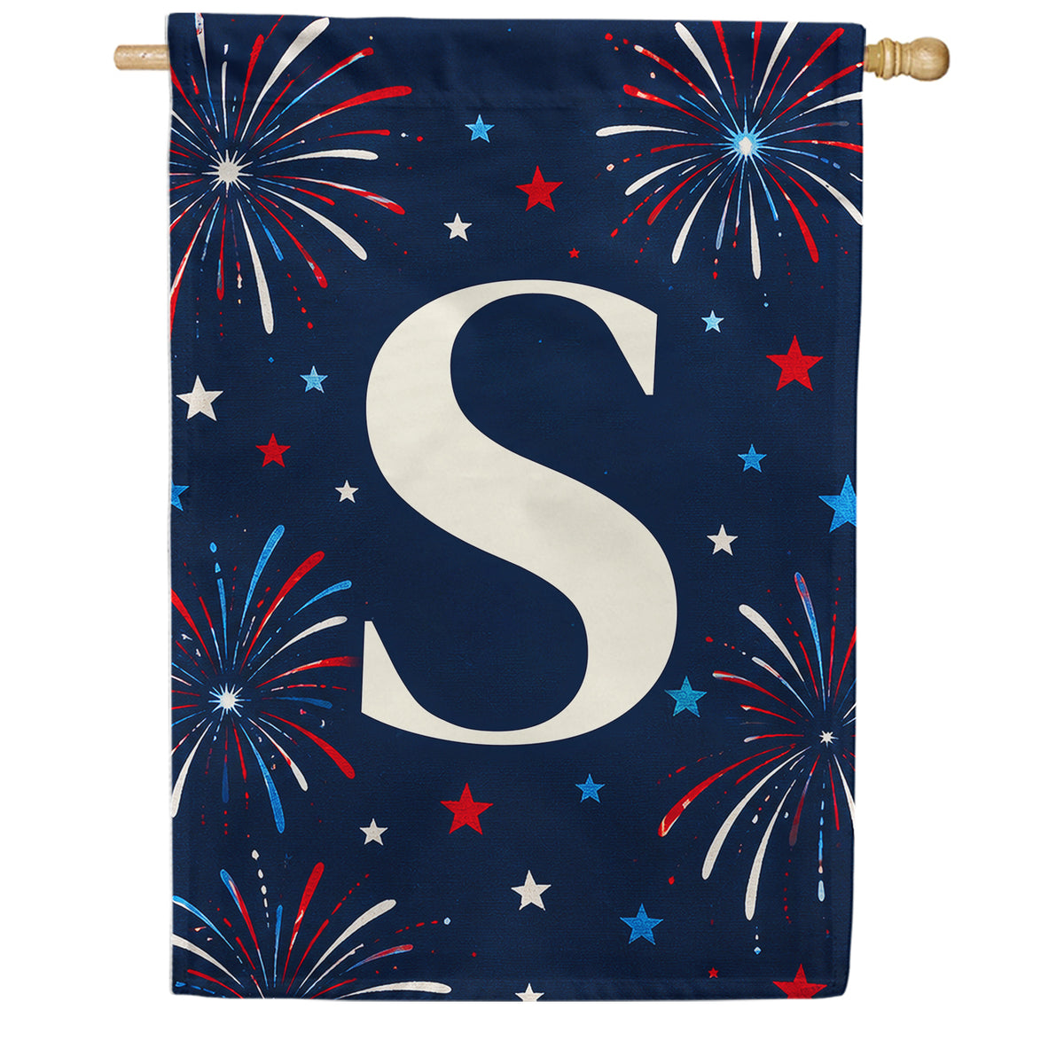 Patriotic Blue Gingham Monogram Double Sided House Flag