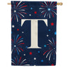 Patriotic Blue Gingham Monogram Double Sided House Flag