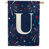 Patriotic Blue Gingham Monogram Double Sided House Flag