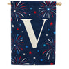 Patriotic Blue Gingham Monogram Double Sided House Flag