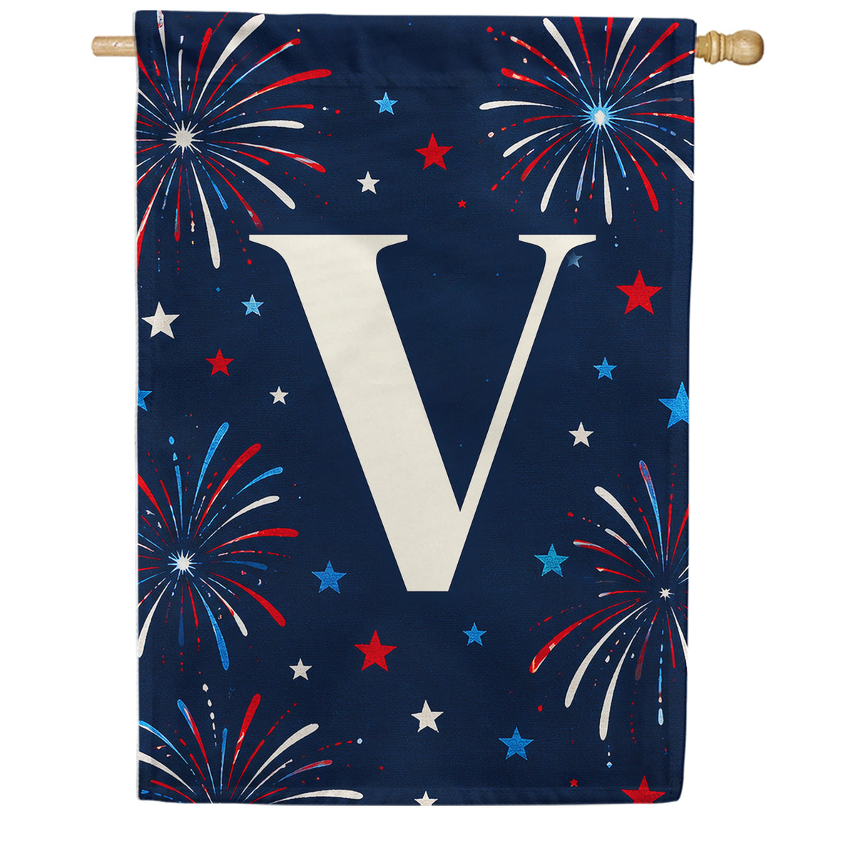 Patriotic Blue Gingham Monogram Double Sided House Flag