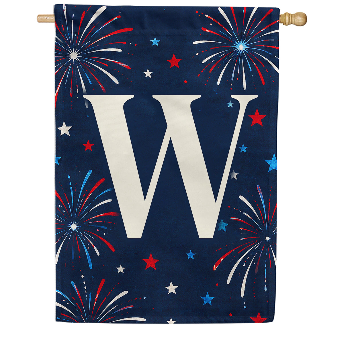 Patriotic Blue Gingham Monogram Double Sided House Flag