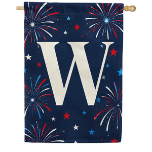 Patriotic Blue Gingham Monogram Double Sided House Flag