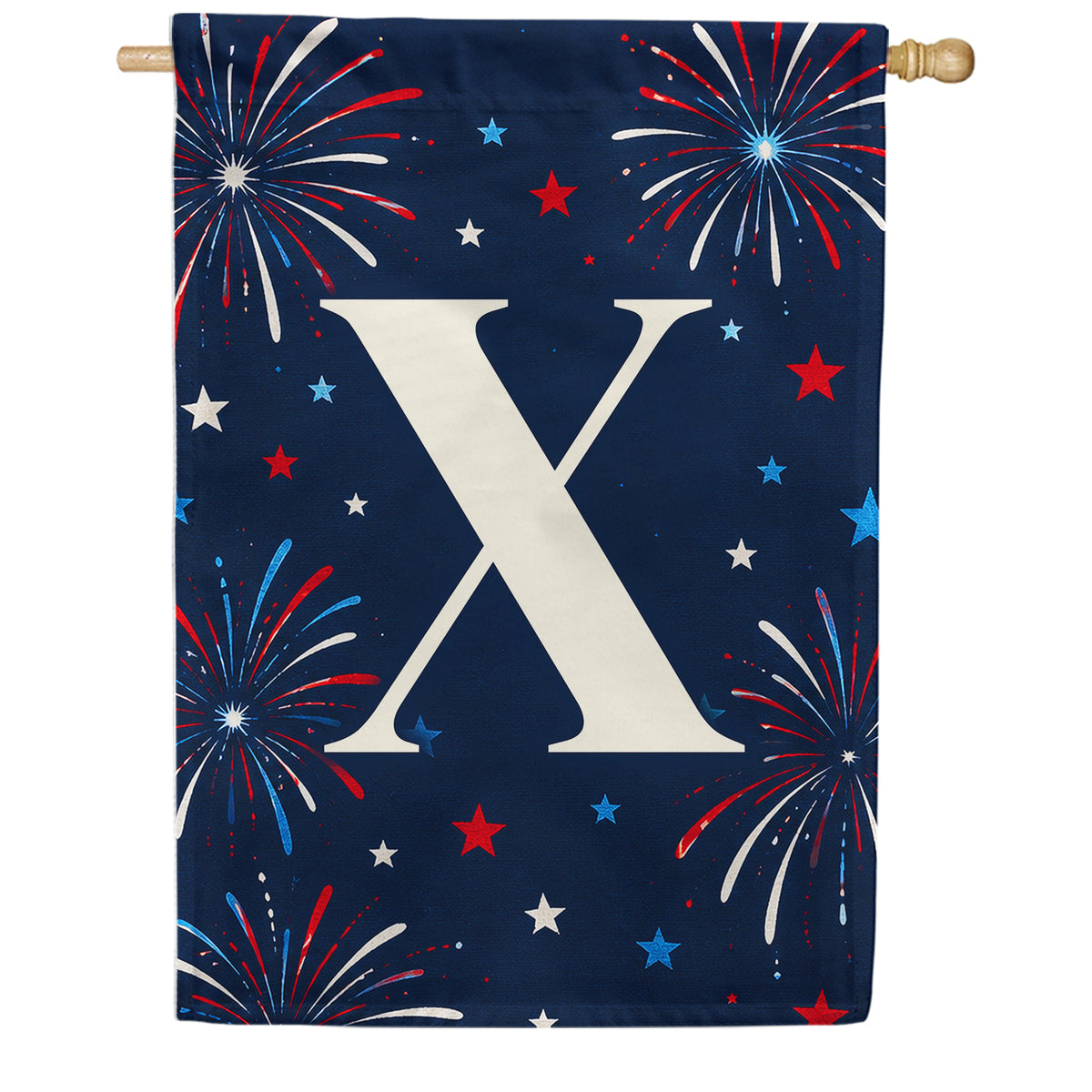 Patriotic Blue Gingham Monogram Double Sided House Flag