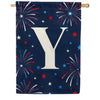 Patriotic Blue Gingham Monogram Double Sided House Flag