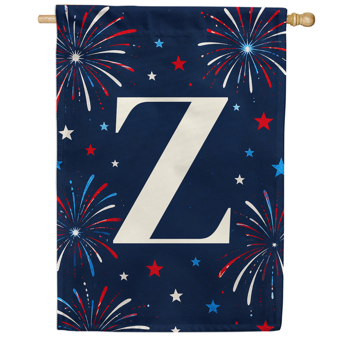 Patriotic Blue Gingham Monogram Double Sided House Flag