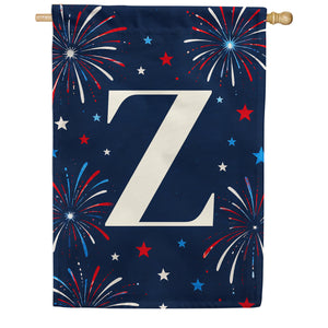 Patriotic Blue Gingham Monogram Double Sided House Flag