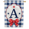 Patriotic Blue Gingham Monogram Double Sided HouseFlag