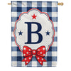 Patriotic Blue Gingham Monogram Double Sided HouseFlag
