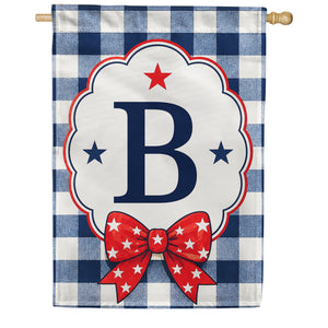 Patriotic Blue Gingham Monogram Double Sided HouseFlag