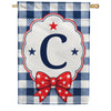 Patriotic Blue Gingham Monogram Double Sided HouseFlag
