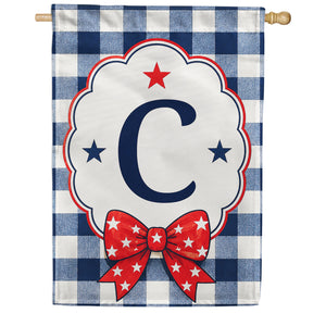 Patriotic Blue Gingham Monogram Double Sided HouseFlag
