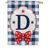 Patriotic Blue Gingham Monogram Double Sided HouseFlag