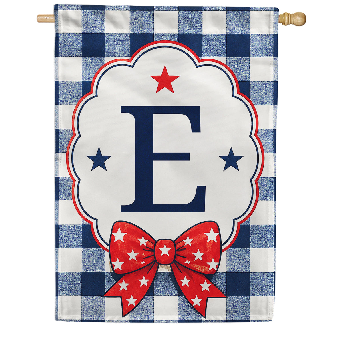 Patriotic Blue Gingham Monogram Double Sided HouseFlag