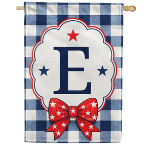 Patriotic Blue Gingham Monogram Double Sided HouseFlag