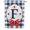 Patriotic Blue Gingham Monogram Double Sided HouseFlag