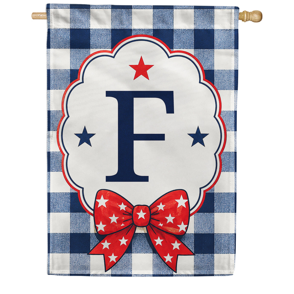 Patriotic Blue Gingham Monogram Double Sided HouseFlag