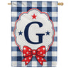 Patriotic Blue Gingham Monogram Double Sided HouseFlag