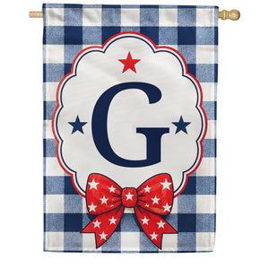 Patriotic Blue Gingham Monogram Double Sided HouseFlag