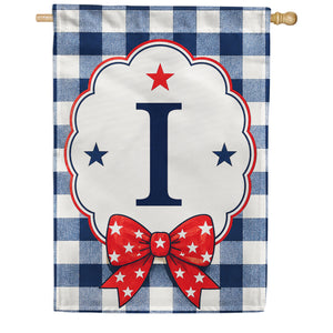 Patriotic Blue Gingham Monogram Double Sided HouseFlag