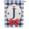 Patriotic Blue Gingham Monogram Double Sided HouseFlag