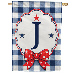 Patriotic Blue Gingham Monogram Double Sided HouseFlag
