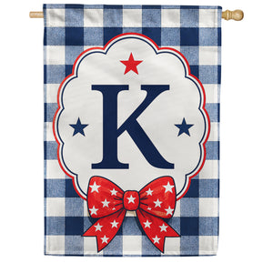 Patriotic Blue Gingham Monogram Double Sided HouseFlag